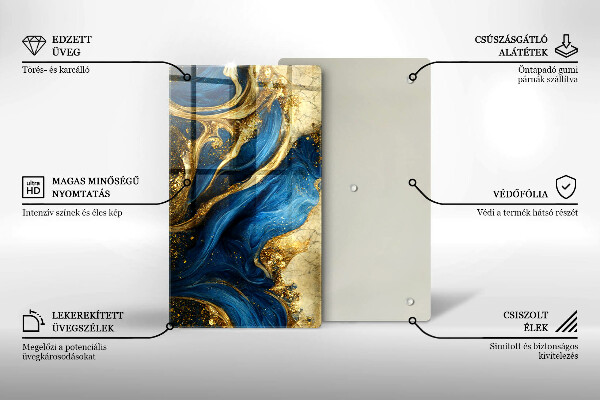 Skleněná deska do kuchyně Modrý a zlatý mramor
