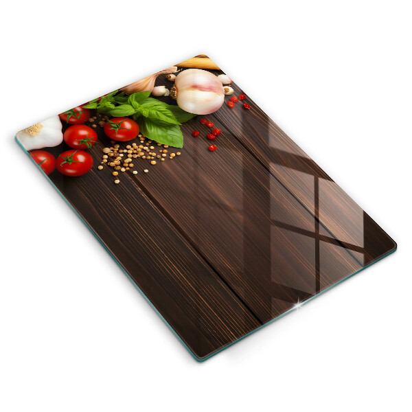 Skleněná deska do kuchyně Zelenina na stole