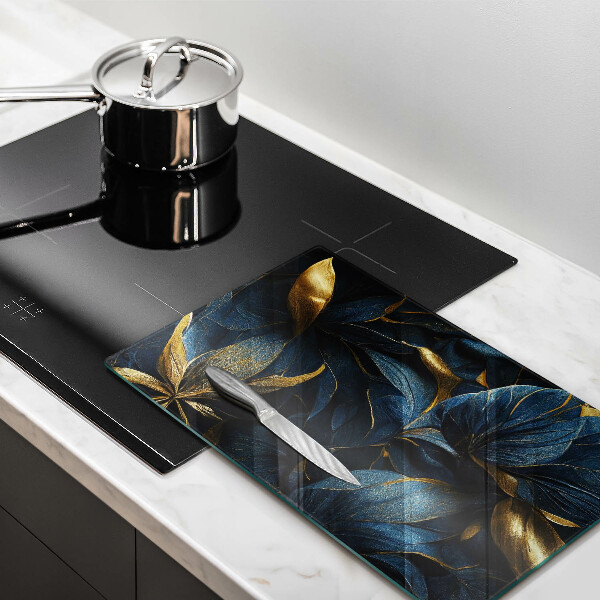 Skleněná krájecí deska Dekorativní listy se zlatem
