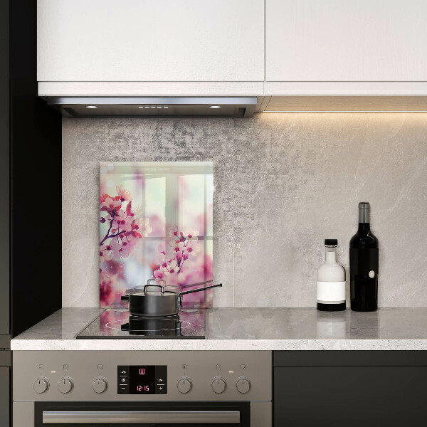 Skleněná deska do kuchyně Jarní růžové květy