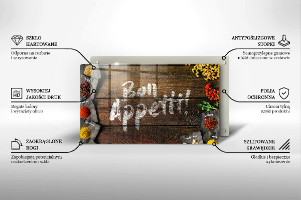 Krájecí prkénko skleněné Nápisové tabule bon appetit