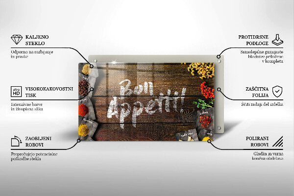 Krájecí prkénko skleněné Nápisové tabule bon appetit