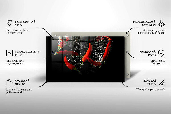 Krájecí prkénko skleněné Chilli papričky ve vodě