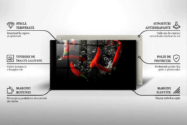 Krájecí prkénko skleněné Chilli papričky ve vodě