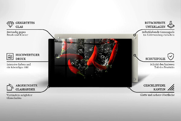 Krájecí prkénko skleněné Chilli papričky ve vodě