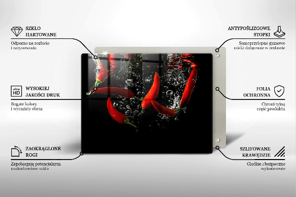 Krájecí prkénko skleněné Chilli papričky ve vodě