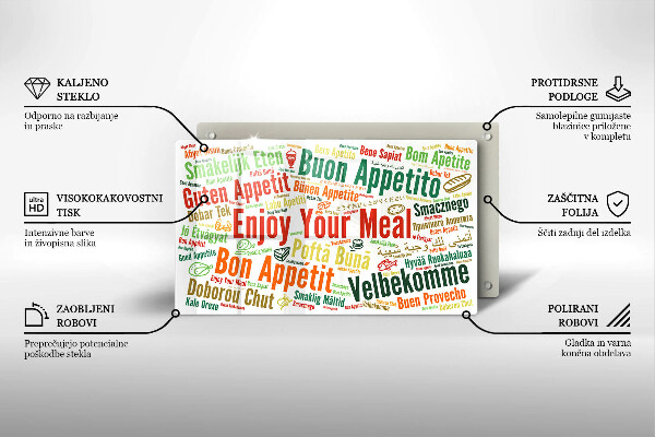Krájecí prkénko skleněné Titulky jazyky dobré chuti
