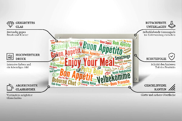 Krájecí prkénko skleněné Titulky jazyky dobré chuti