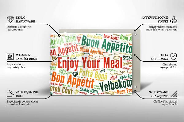 Krájecí prkénko skleněné Titulky jazyky dobré chuti