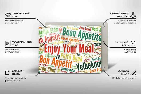 Krájecí prkénko skleněné Titulky jazyky dobré chuti