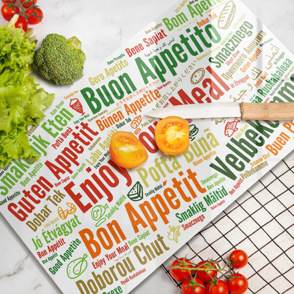 Krájecí prkénko skleněné Titulky jazyky dobré chuti