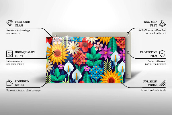 Skleněná deska do kuchyně Květiny louka ilustrace