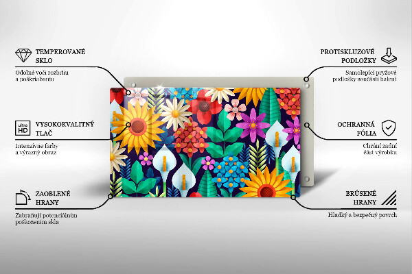 Skleněná deska do kuchyně Květiny louka ilustrace