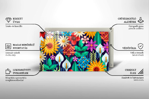 Skleněná deska do kuchyně Květiny louka ilustrace