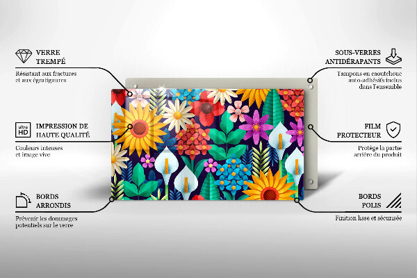 Skleněná deska do kuchyně Květiny louka ilustrace