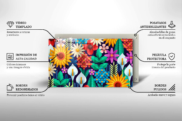 Skleněná deska do kuchyně Květiny louka ilustrace