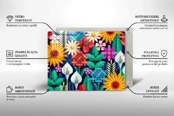 Skleněná deska do kuchyně Květiny louka ilustrace