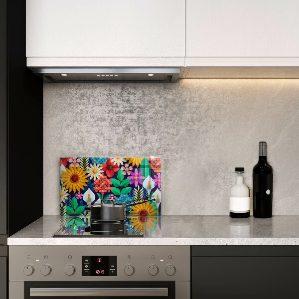 Skleněná deska do kuchyně Květiny louka ilustrace