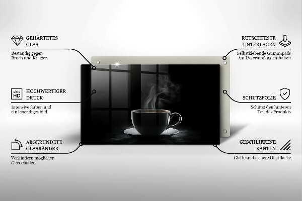 Krájecí prkénko skleněné Horký šálek kávy