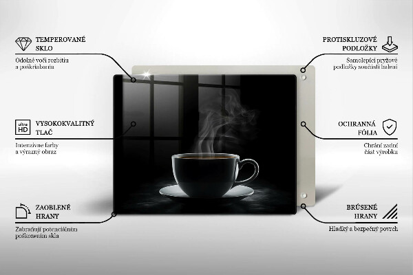 Krájecí prkénko skleněné Horký šálek kávy