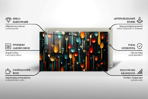 Skleněná deska do kuchyně Barevné lžíce a vidličky