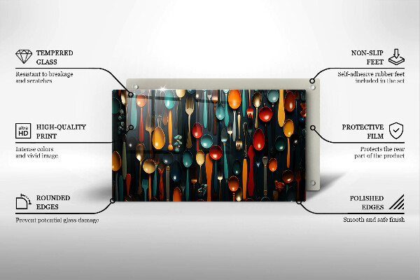 Skleněná deska do kuchyně Barevné lžíce a vidličky