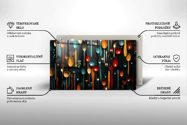 Skleněná deska do kuchyně Barevné lžíce a vidličky