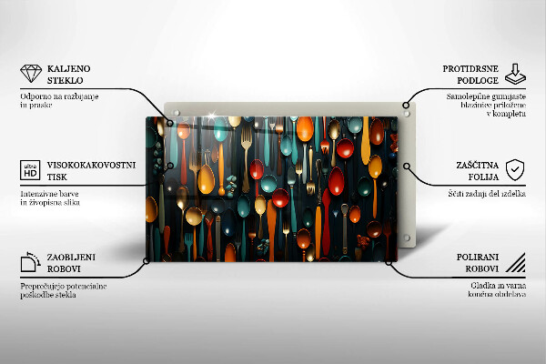 Skleněná deska do kuchyně Barevné lžíce a vidličky