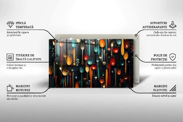 Skleněná deska do kuchyně Barevné lžíce a vidličky