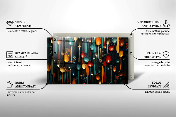 Skleněná deska do kuchyně Barevné lžíce a vidličky