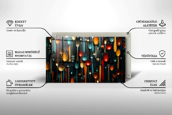 Skleněná deska do kuchyně Barevné lžíce a vidličky