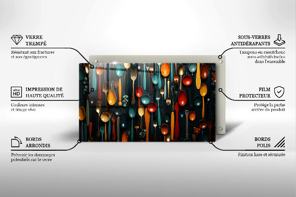 Skleněná deska do kuchyně Barevné lžíce a vidličky