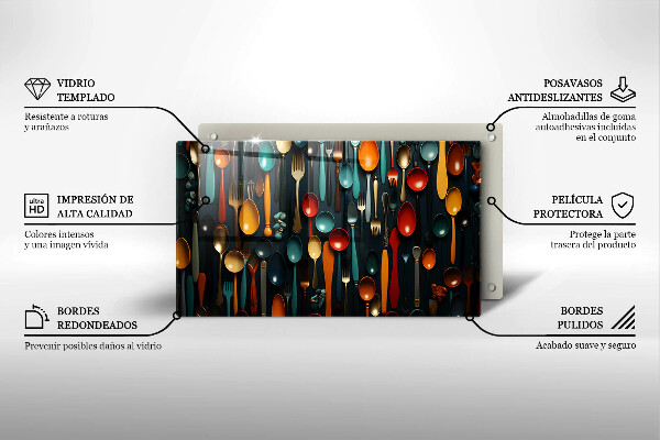 Skleněná deska do kuchyně Barevné lžíce a vidličky