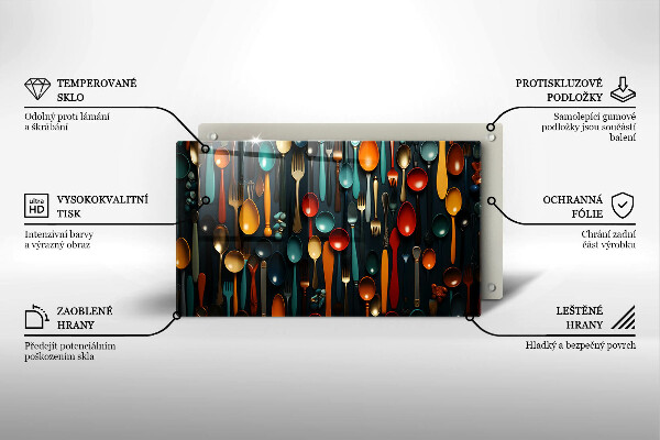 Skleněná deska do kuchyně Barevné lžíce a vidličky