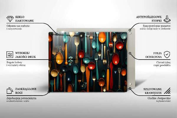 Skleněná deska do kuchyně Barevné lžíce a vidličky