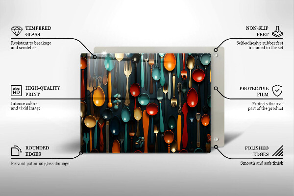 Skleněná deska do kuchyně Barevné lžíce a vidličky