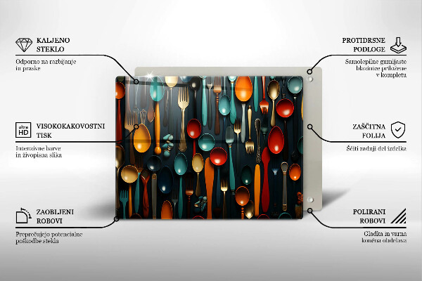 Skleněná deska do kuchyně Barevné lžíce a vidličky