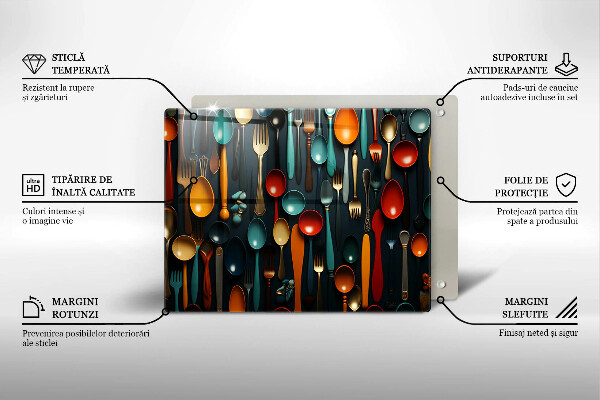 Skleněná deska do kuchyně Barevné lžíce a vidličky