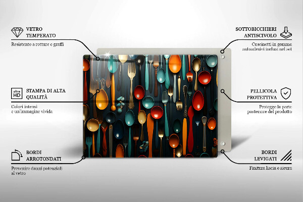 Skleněná deska do kuchyně Barevné lžíce a vidličky