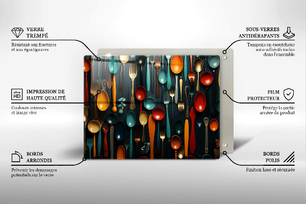 Skleněná deska do kuchyně Barevné lžíce a vidličky