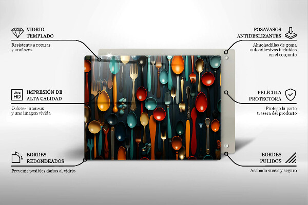 Skleněná deska do kuchyně Barevné lžíce a vidličky