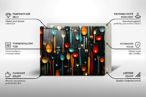 Skleněná deska do kuchyně Barevné lžíce a vidličky