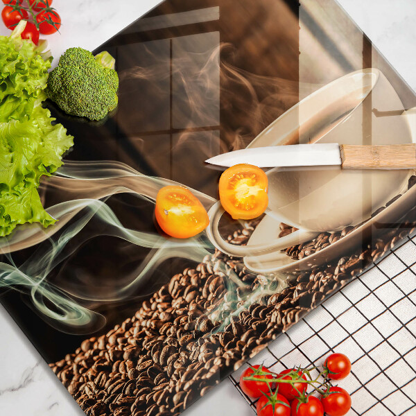 Skleněná deska do kuchyně Šálek a kávová zrna