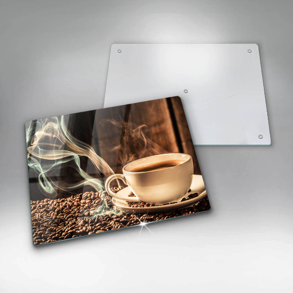Skleněná deska do kuchyně Šálek a kávová zrna