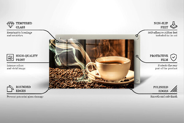 Skleněná deska do kuchyně Šálek a kávová zrna