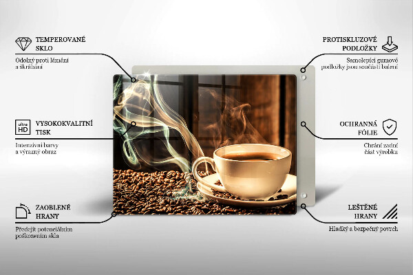 Skleněná deska do kuchyně Šálek a kávová zrna