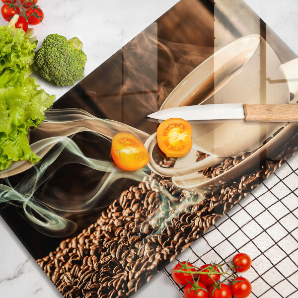 Skleněná deska do kuchyně Šálek a kávová zrna