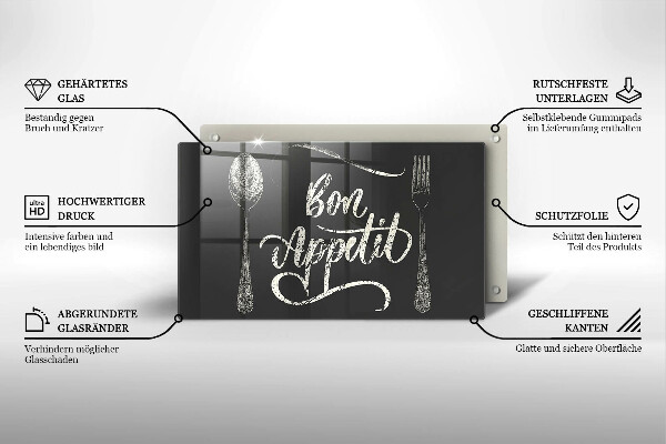 Skleněná deska do kuchyně Bon appetit nápis