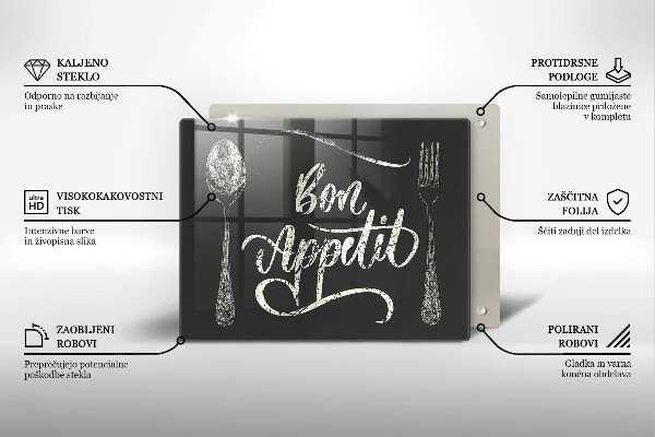 Skleněná deska do kuchyně Bon appetit nápis