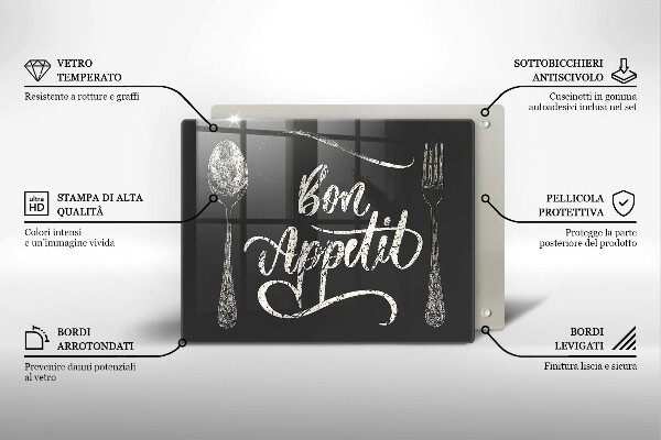 Skleněná deska do kuchyně Bon appetit nápis